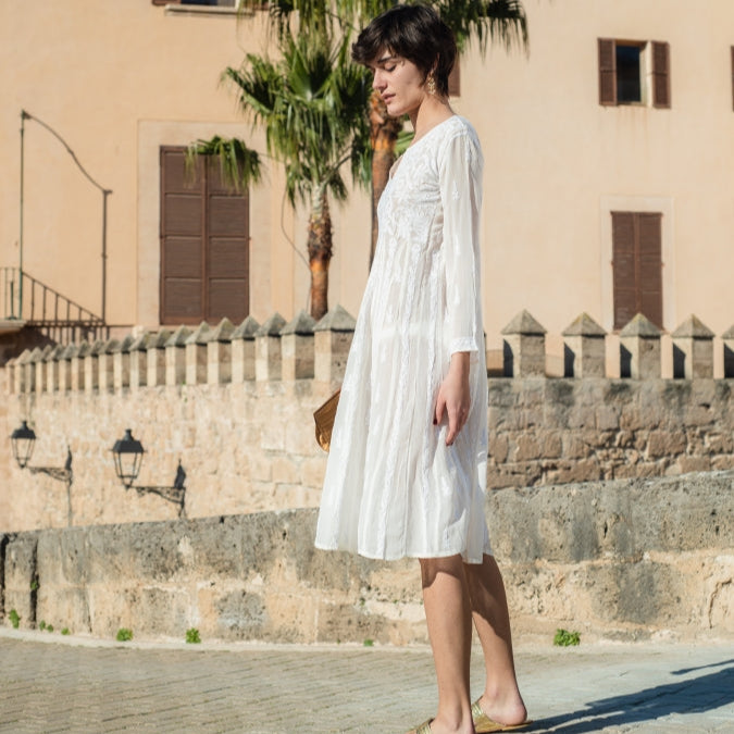 Anarkali long cotton embroidered dress