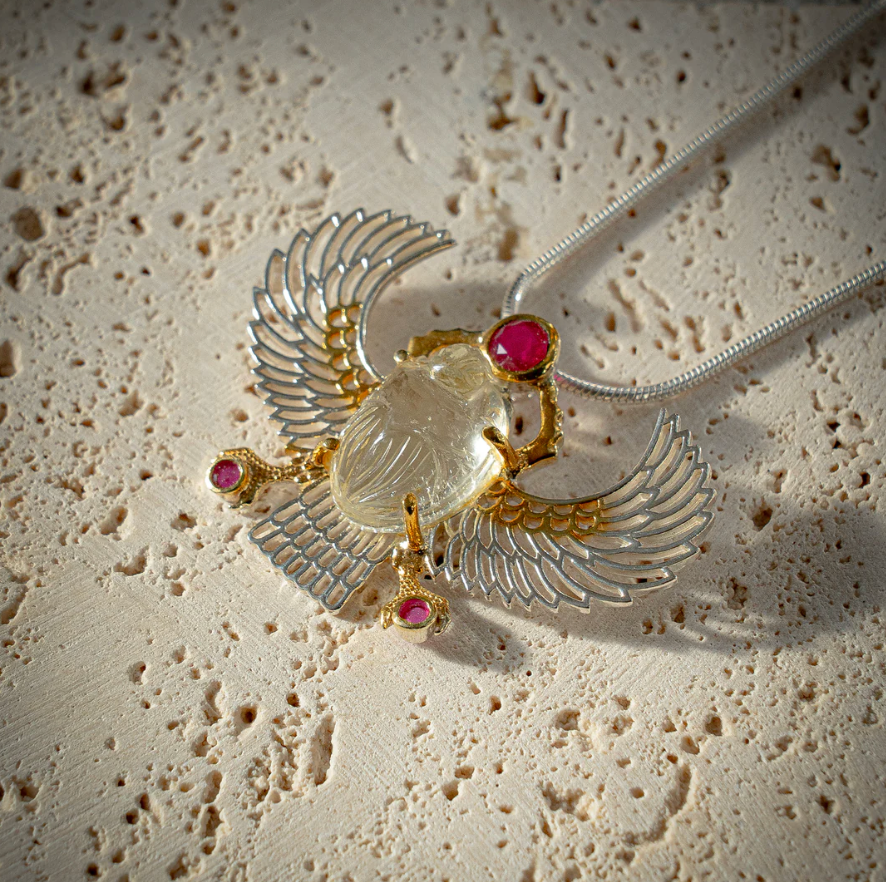 Winged Scarab Pendant | Libyan Gold Tektite
