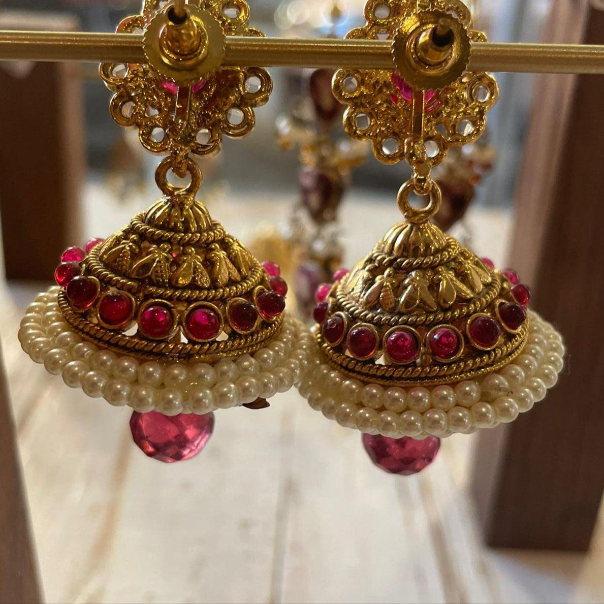 Regal Jhumka Earrings – Pearl & Ruby