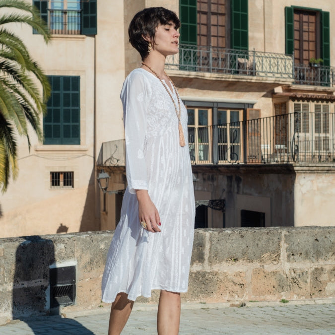 Anarkali long cotton embroidered dress