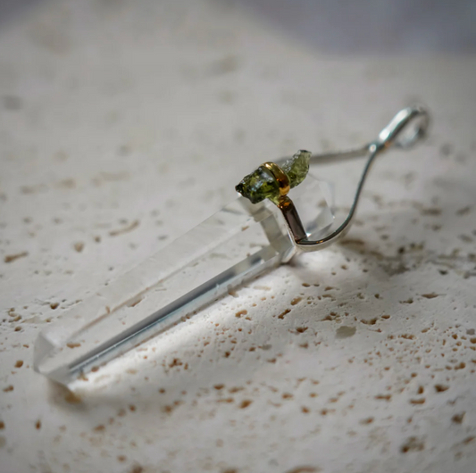 Quartz Point with Moldavite Pendant