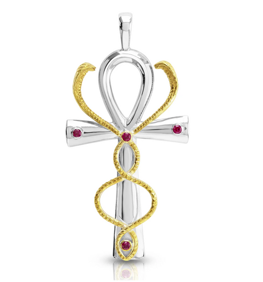 Ruby Ankh Caduceus Pendant