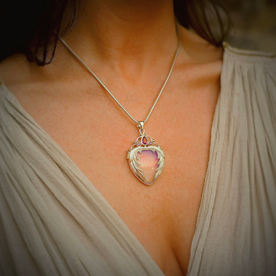 The Angel Heart Pendant | Opalite & Amethyst